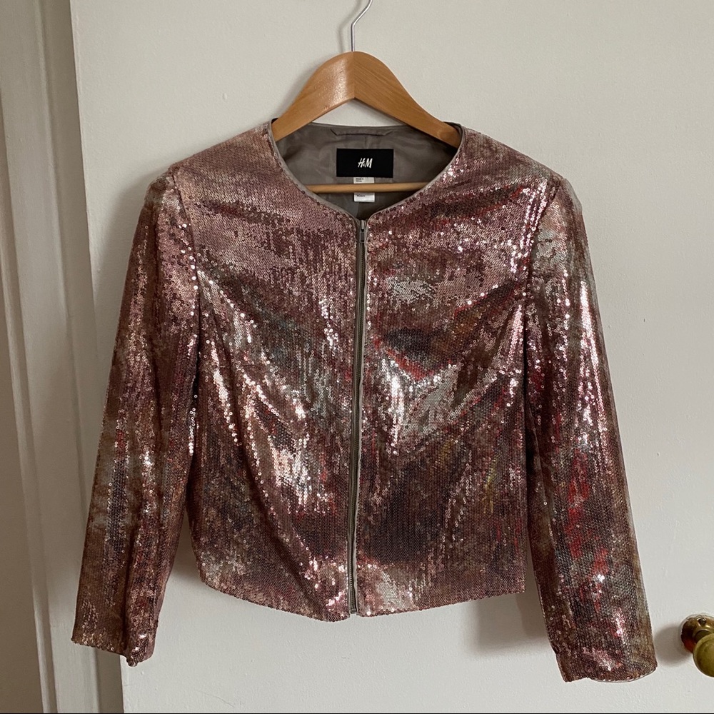 H&M Bronze sequin jacket with zipper size 8
